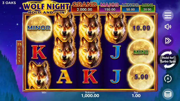 Wolf Night session start - spin 1, balance 1,000.00 at bet 1.00