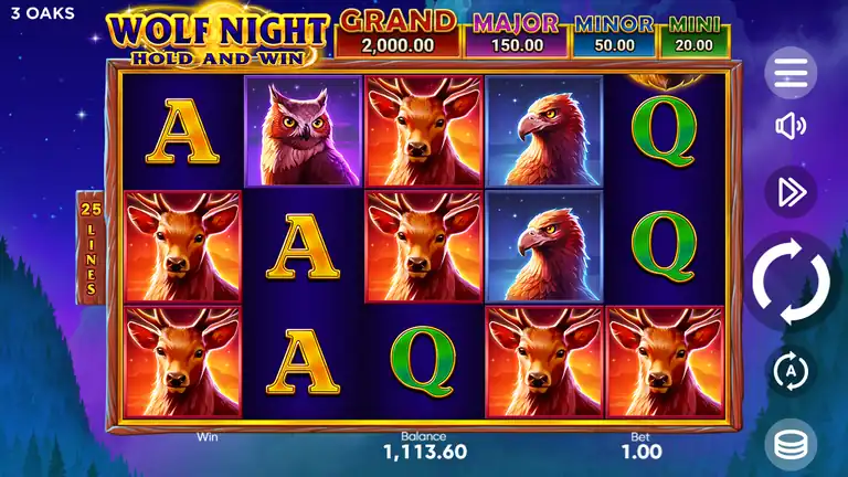 Wolf Night session midpoint - spin 435, base game active at bet 1.00